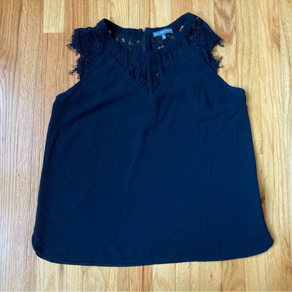 EUC Brixon Ivy Black Blouse with Lace Trim
